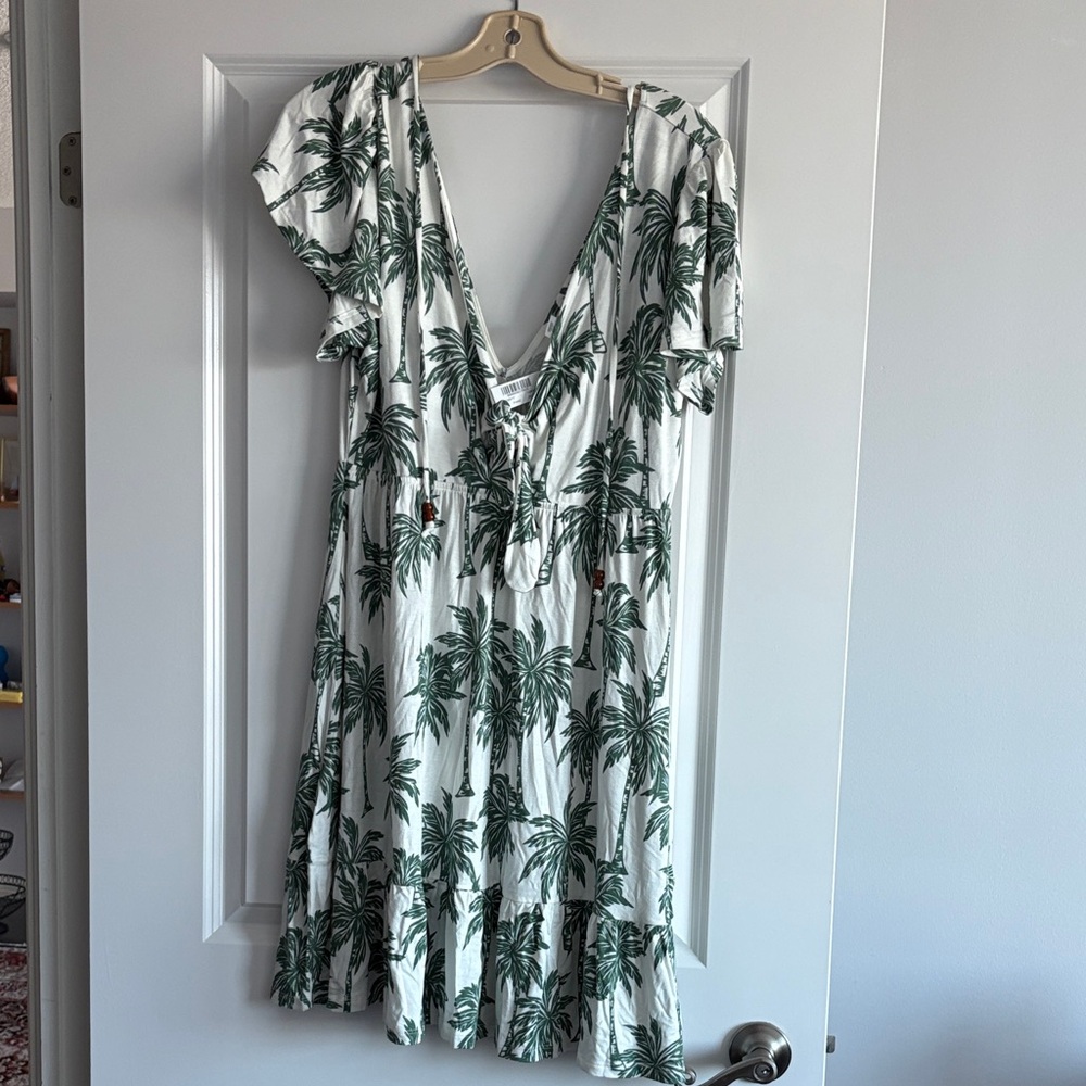 La Vie En Rose Aqua | Tropical Green Backless Dress Swim cover up, large, NWT